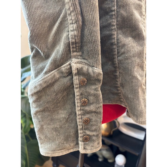 Tribal Green Corduroy Shirt womens large cotton gold snaps western cozy retro - Picture 5 of 16